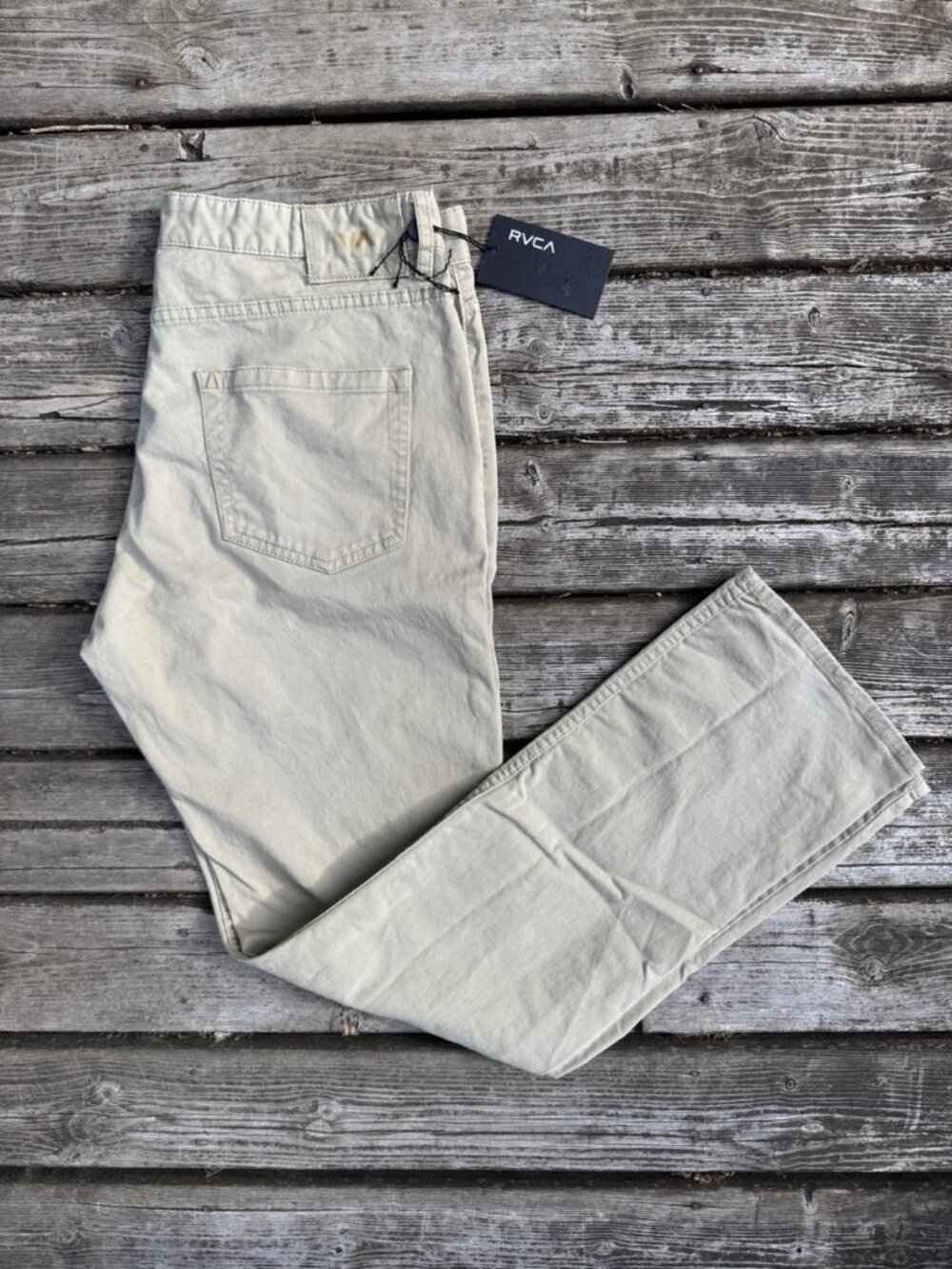 RVCA Khaki Chino Pants Men's Size 34 x 32 Slim Fit Denim 99% Cotton by PM Tenore